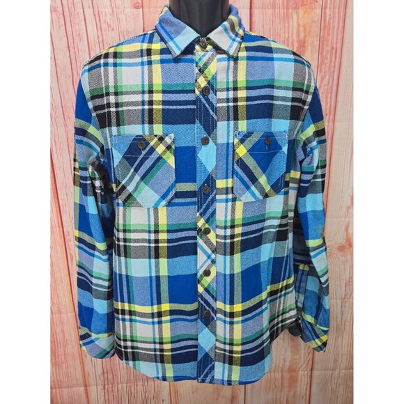 Aeropostale Mens Blue Plaid Button-Down Flannel Shirt Small Cotton - Picture 1 of 6